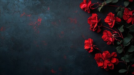 Dark Red Roses on Textured Black Background - Elegant Floral Arrangement