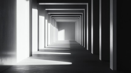 Minimalist Modern Architecture Corridor Sunlight Shadows