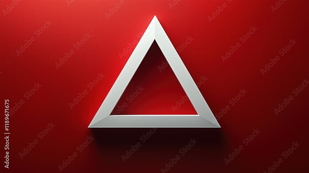 Poster abstract 3d white triangle shape against deep red background. modern design element. minimalist geom