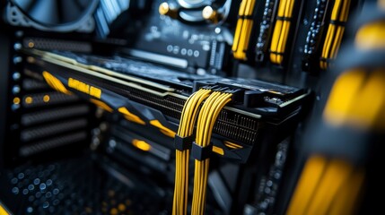 Gleaming Yellow PC Cables in Custom Built Gaming PC