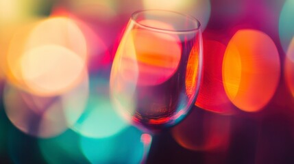 Wine Glass in Colorful Bokeh Lights - Festive Party Celebration