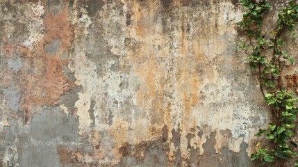 Weathered Concrete Wall Texture with Climbing Vine - Rustic Background