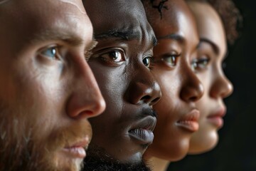 Close up profile view of diverse models promoting diversity, equality, and tolerance