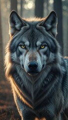 Serene and Powerful Wolf’s Face with Piercing Eyes, Radiating Strength and Wisdom – Aesthetic Wallpaper for Mobile