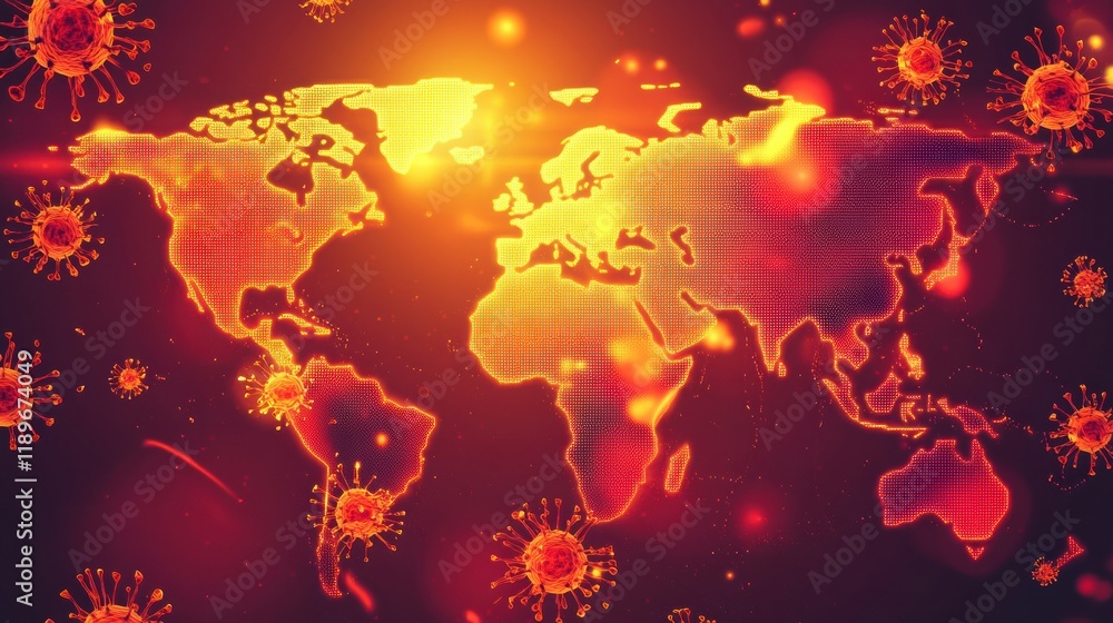 Aufkleber World map showing zones of epidemic outbreaks with highlighted regions of concern globally. Generative AI