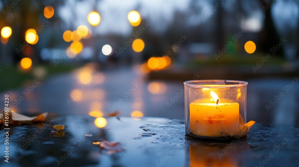 Poster Serene Evening Candlelight Illuminating a Park with Bokeh Background : Generative AI