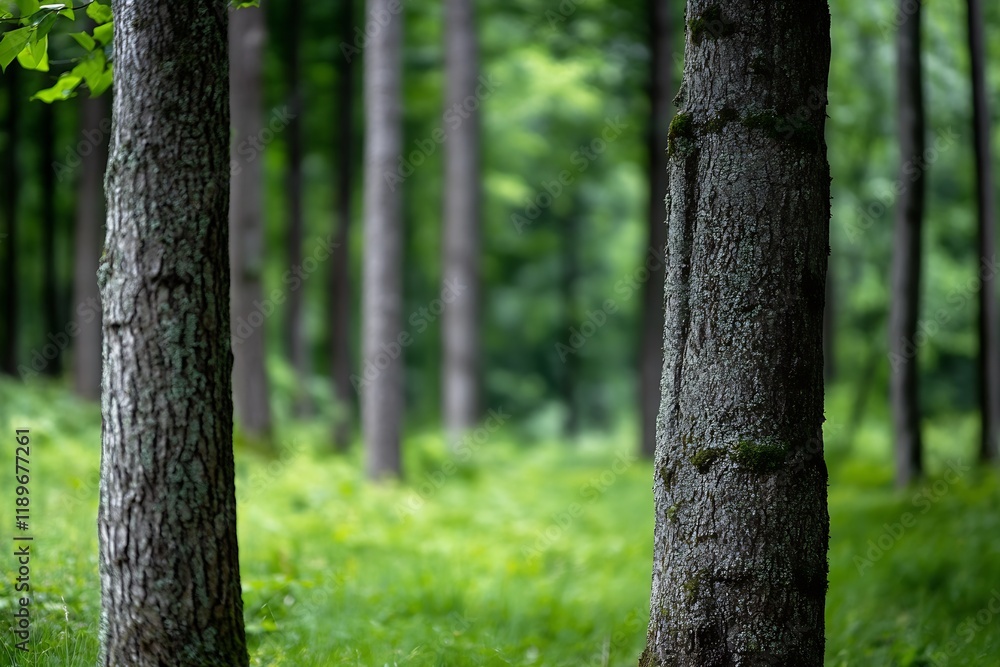 Poster Serene Dense Forest with Tall Trees and Lush Greenery : Generative AI