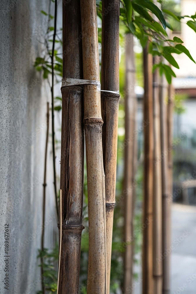 Poster tall bamboo stalks creating a serene natural corridor with sunlight : generative ai