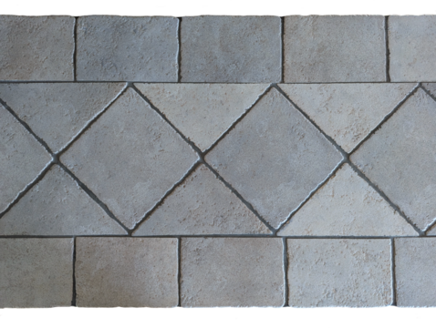 Top view of isolated bar counter or countertop with rustic grey ceramic tiles for interior floor and wall. Textured gray square glazed slabs texture with low gloss on trasnparent background. 