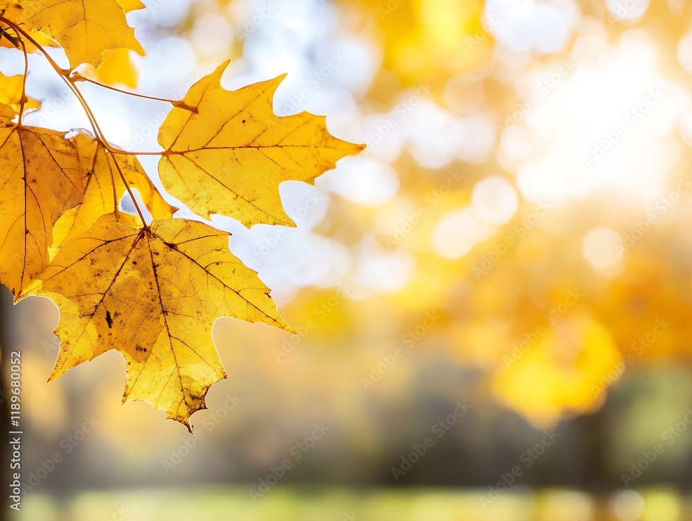 Poster golden autumn leaves backlit by warm sunlight in tranquil fall setting : generative ai