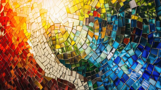 a vibrant mosaic of abstract shapes and lines, reminiscent of a digital tapestry, white space in the center of the page for text