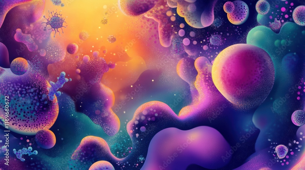 Leinwandbilder Exploring the vibrant world of microscopic microbes in diverse shapes and textures. Generative AI