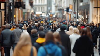 Busy Urban Street with Diverse Crowd of People Walking in Bustling City Center : Generative AI
