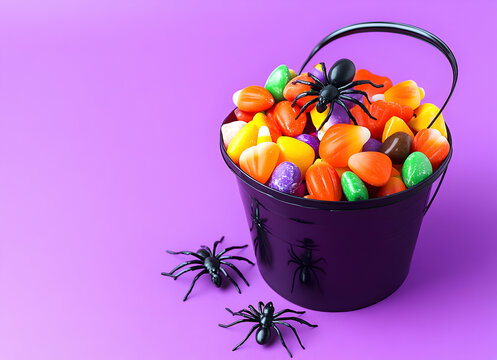 Halloween Candy Bucket with Spiders