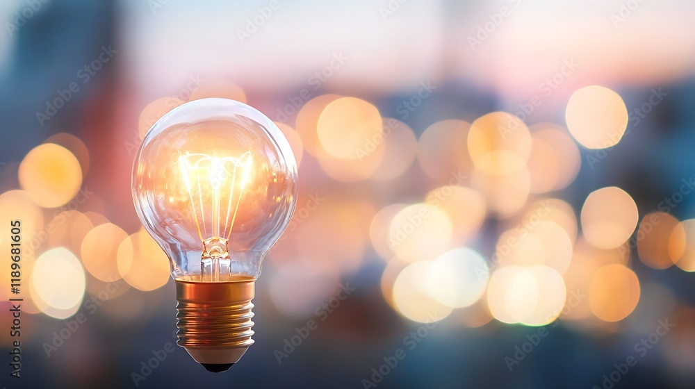 Aufkleber illuminated light bulb against blurred city lights in evening symbolizing innovation and ideas : gen
