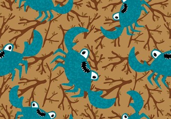 Ocean animals seamless crabs pattern for wrapping paper and fabrics and linens