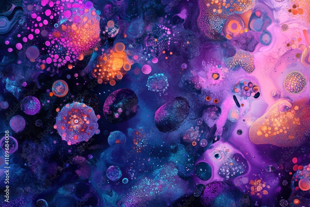 Aufkleber Vibrant illustration of diverse microscopic microbes showcasing various shapes and textures in a colorful environment. Generative AI