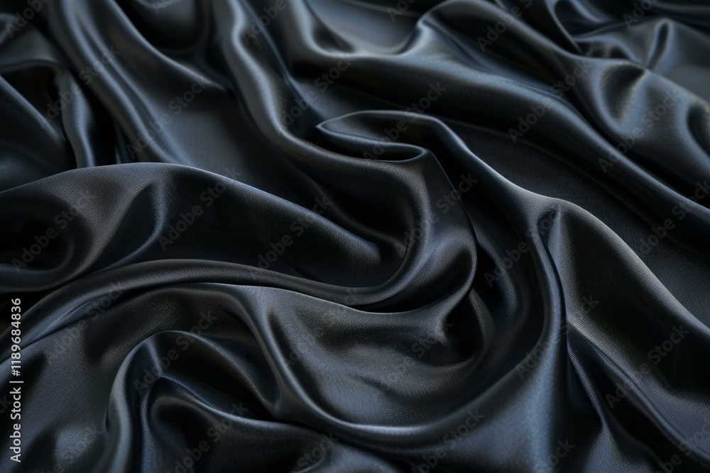 Poster luxurious dark satin fabric flowing and forming soft folds, creating an elegant and smooth texture