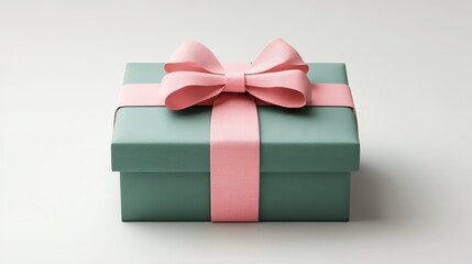 Obraz premium Elegant gift box with pink ribbon bow on light background
