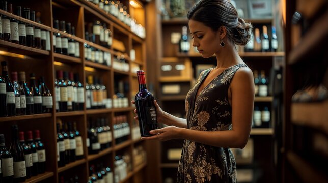 Sommelier woman choosing wine bottle in cellar