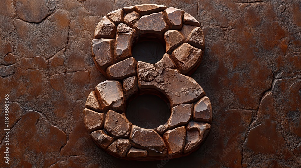 Poster Stone textured number 8 on rustic surface with ancient rock design