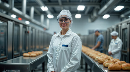 Portrait Produktionsleiter in moderner Brot- und Backwarenfabrik: Qualität und Effizienz in der Lebensmittelproduktion 
