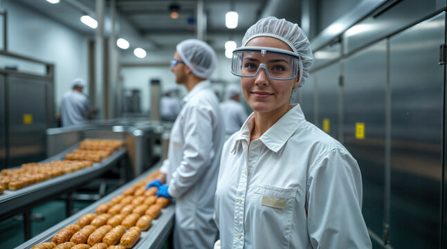 Portrait Produktionsleiter in moderner Brot- und Backwarenfabrik: Qualit&auml;t und Effizienz in der Lebensmittelproduktion 