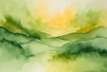 Fototapeta premium Verdant and Golden: Tranquil Peaks Rising Against Soft Clouds