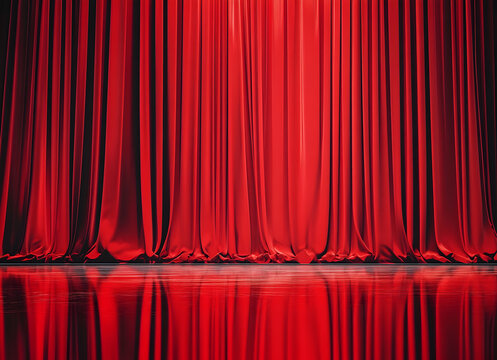 Majestic Red Curtains on a Theater Stage - Powered by Adobe