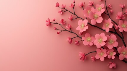 Fototapeta premium Pink cherry blossom branch on soft gradient background