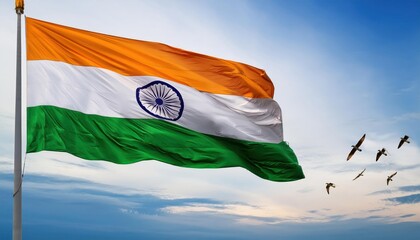 Waving Indian Flag on a Tall Pole - National Symbol of Pride