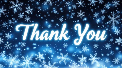 A beautiful thank you banner featuring a vibrant message against a backdrop of sparkling snowflakes, perfect for celebrating Thank You Day in a winter wonderland