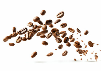 Obraz premium Roasted Coffee Beans in Motion: A Burst of Aromatic Energy