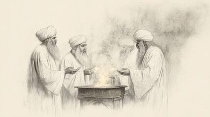 The Ordination of Aaron and His Sons from Leviticus, High Priest offering incense on altar, illustrated as Bible Wall Art