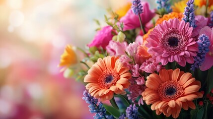 Vibrant bouquet of colorful flowers with orange gerberas and pink roses