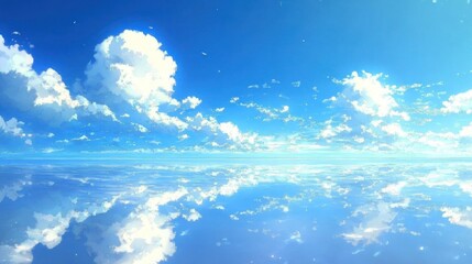 Serene Sky Reflection: A Breathtaking Panorama of Clouds and Calm Waters