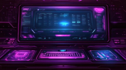 Futuristic Neon Tech Console: Cyberpunk Workstation Design