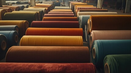 Obraz premium Warehouse of Colorful Fabric Rolls