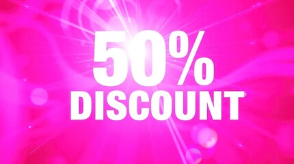 "50% Discount" on a pink gradient background 