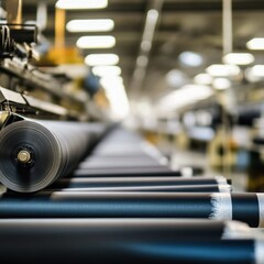 Fototapeta premium Industrial Fabric Manufacturing: Close-up of a Textile Production Line