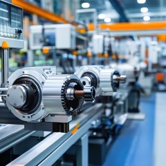 Fototapeta premium High-Tech Manufacturing Assembly Line: Precision Engineering and Industrial Automation
