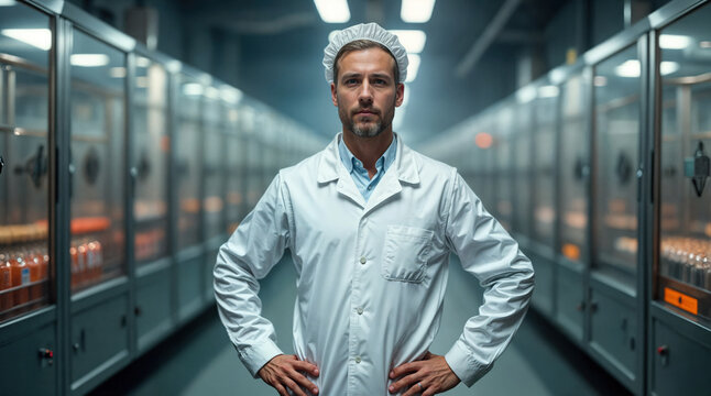 Produktionsleiter in moderner Getr&auml;nkefabrik: Qualit&auml;t und Effizienz in der Lebensmittelproduktion