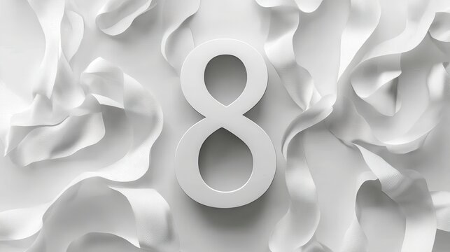 Elegant white ribbon textures with 3d number eight display