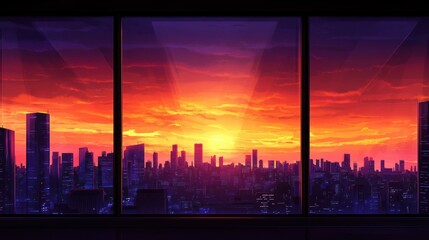 Fototapeta premium Sunset Cityscape View from Panoramic Window