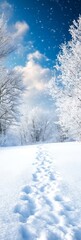 Fototapeta premium Dreamy Winter Wonderland Landscape with Snowy Trees and Blue Sky in Bright Sunlight : Generative AI