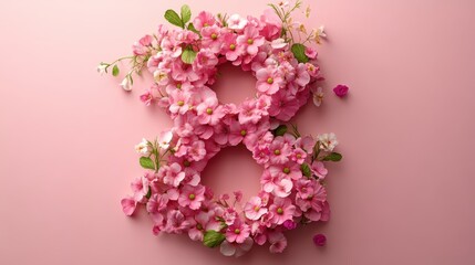 Obraz premium Floral number eight with pink flowers on a soft pink background