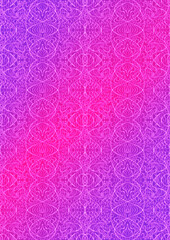 Hand-drawn abstract vertical ornament. Neon gradient (plastic pink to proton purple) background and glowing pattern on it. Cloth texture. Digital artwork, A4. (pattern: p02-2e)