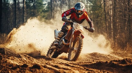 Rider navigating dirt track on a motorcycle.