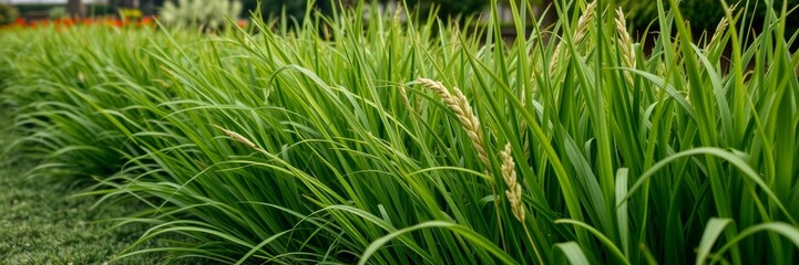 Lush Green Grass with Wheat Spike in Vibrant Natural Setting