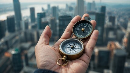 Fototapeta na wymiar Compass and City